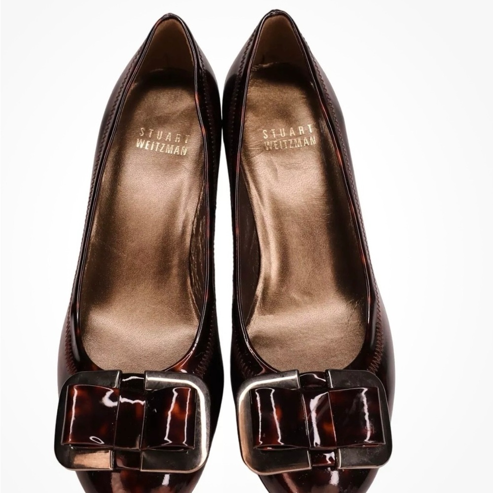 Stuart Weitzman Brown Flats with Decorative Buckle